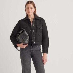 Quince Merino Wool Cropped Shirt Jacket Black Small New With Tags